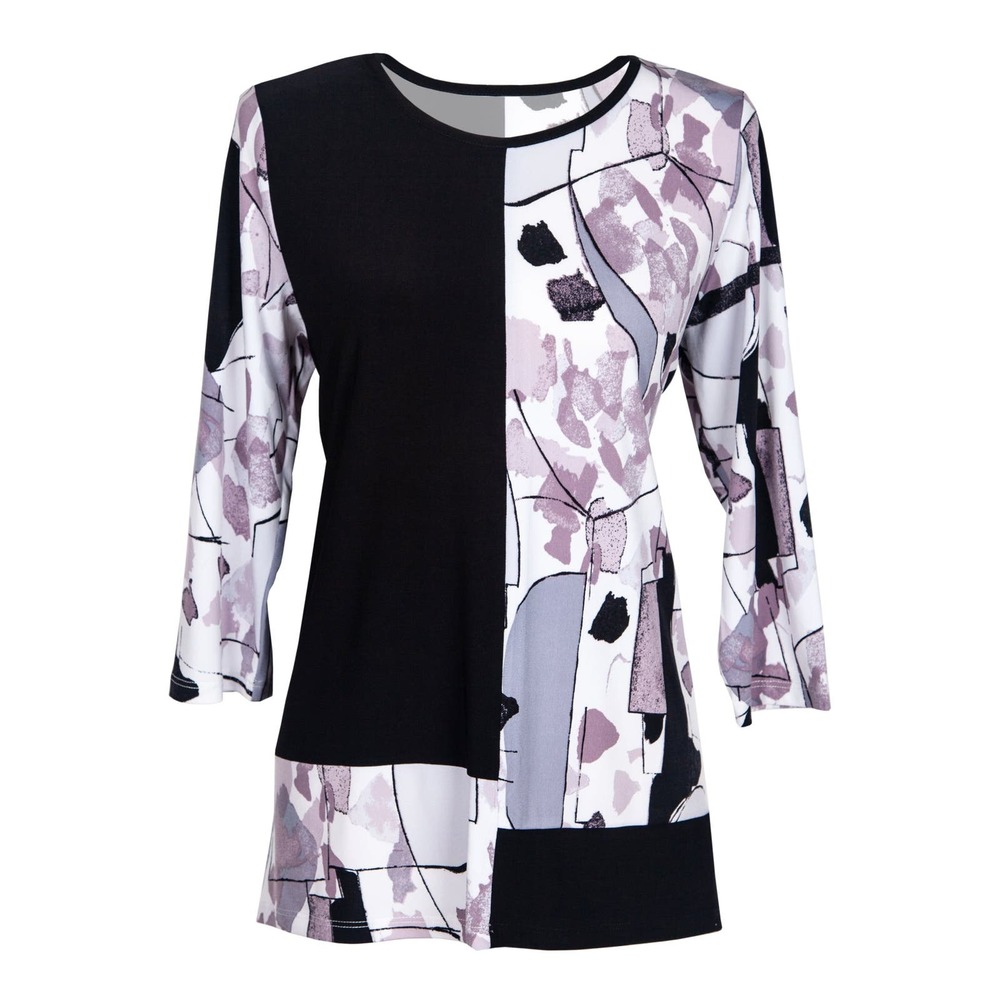 Women's Tunic Top Size S Abstract Black Purple 3/4 Sleeve NWT Artex Fashions